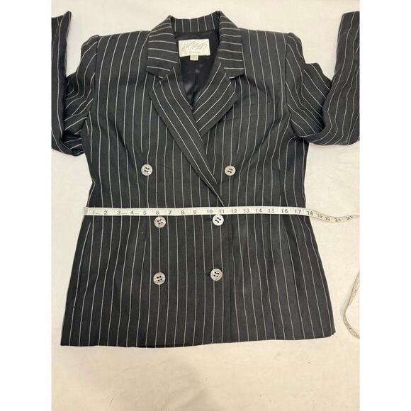 Vintage 1980 Women Cinched Blazer Double Breasted Linen Stripe Shoulder Pads 8P - Picture 4 of 11